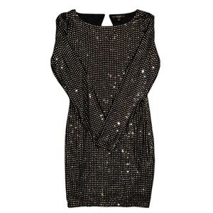 Guess Black and Gold Long Sleeve Sequin Dress